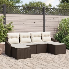 Conjunto de Jantar para Jardim com 6 Peças e Almofadas Castanho Poliés