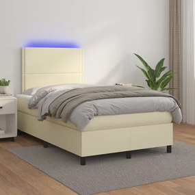 vidaXL Cama box spring c/ colchão/LED 120x200cm couro artificial creme