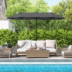 Guarda-sol duplo para jardim com base recarregável, manivela e 12 hastes de alta resistência Cinzento