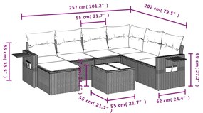 8 pcs conjunto sofás de jardim com almofadões vime PE preto