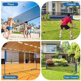 Rede de Badminton 420 cm Portátil Ajustável em Altura com Postes, Bolsa de Transporte e 2 Penas para Interior e Exterior  Azul