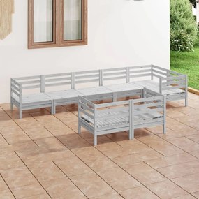 vidaXL 8 pcs conjunto lounge de jardim pinho maciço cinzento