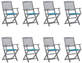 Cadeiras de exterior dobráveis 8pcs c/ almofadões acácia maciça