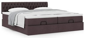 Estrutura de cama otomana com colchões tecido castanho escuro