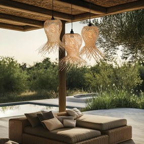 Candeeiro de teto exterior oriental em bambu 3 luzes IP44 - Carlos