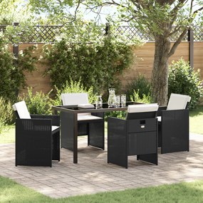 vidaXL Conjunto de Jantar de Jardim de 5 Peças com Almofadas Preto Vime Poliéster