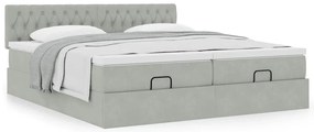 Estrutura cama otomana colchões 180x200cm veludo cinzento claro