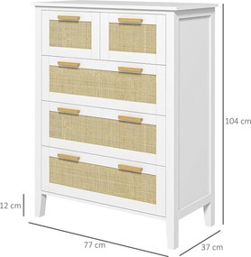 Cómoda com 5 gavetas, puxadores em madeira maciça e corrediças metálicas, para escritório, sala de estar ou quarto, 77 x 37 x 104 cm, branca