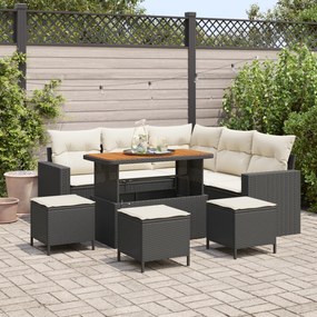 Conjunto de Sofás de Jardim de 9 Peças com Almofadas Preto Rattan Sint