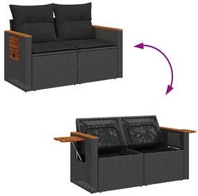 8 pcs conjunto sofás de jardim com almofadões vime PE preto