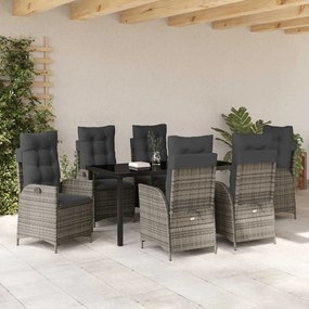 Conjunto de jantar de jardim com 7 peças e almofadas cinzas em rattan