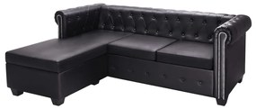 vidaXL Sofá Chesterfield em forma de L couro artificial preto