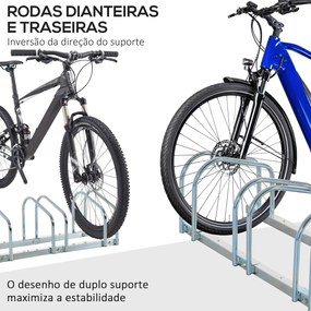 Estacionamento para 4 Bicicletas Suporte de Aço para Estacionar Bicicletas no Chão para Interior e Exterior 110x33x27 cm Prata