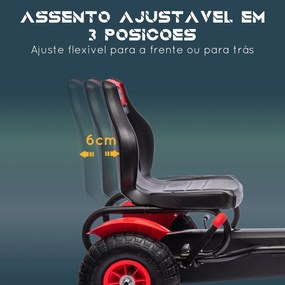 Kart a Pedais para Crianças com Assento Ajustável Pneus de Goma Travão de Mão para Crianças de 5-12 Anos 121x58x61 cm Vermelho