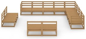 12 pcs conjunto lounge de jardim pinho sólido castanho mel
