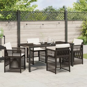 Conjunto de Jantar de Jardim vidaXL com Almofadas Castanho Polirattan