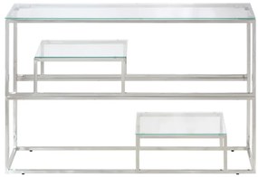 Mesa consola aço inoxidável e vidro temperado prateado