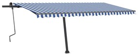 Toldo retrátil manual independente 500x300 cm azul e branco