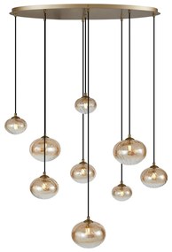 Candeeiro suspenso Art Deco dourado com vidro âmbar 9 luzes - Jia Art Deco