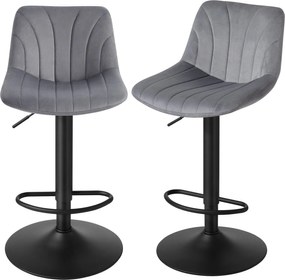 Conjunto de 2 bancos de bar, altura ajustável entre 88 e 108 cm em veludo Cinza