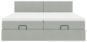 Estrutura cama otomana colchões 200x200cm veludo cinzento claro
