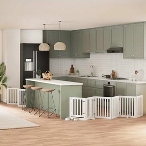 vidaXL Portão p/ cães com porta dobrável 12 painéis 600cm álamo branco