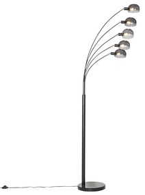 Candeeiro de pé design preto com vidro fumê 5 luzes - Sixties Marmo Design
