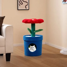Arranhador Gatos 43 x 43 x 72,5 cm de 3 níveis com mirante superior e ama privado Poste para arranhar Centro de atividades para gatinhos Vermelho
