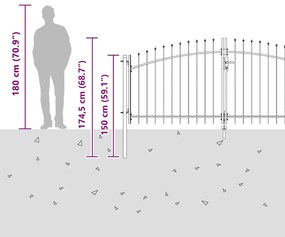 Portão de Jardim com Ponta de Lança Dupla Cinza 125x300 cm Aço