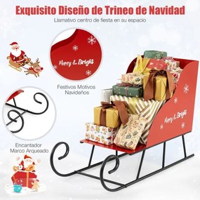 Cesto de Natal em Metal desenho Trenó de Natal para Presentes do Pai Natal Carrinho Trenó Decoração de Natal para Casa Vermelho