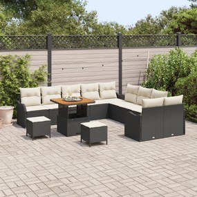 Conjunto de Sofá de Jardim vidaXL de 13 peças com Almofadas Preto Ratt