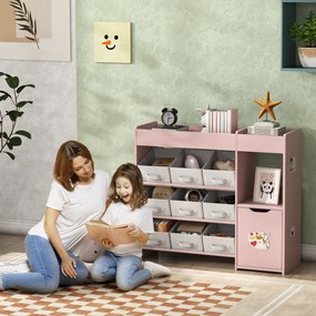 Móvel de arrumação infantil 92 x 30 x 80 cm estante para brinquedos com 9 gavetas em tecido e armário, cor-de-rosa