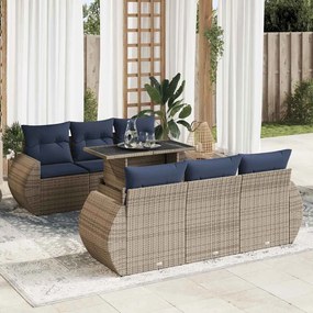 7 pcs conjunto sofás jardim almofadões vime PE/acácia cinzento