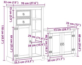2 pcs conj. de móveis p/ casa de banho Corona pinho maciço