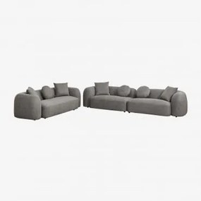 Conjunto De Sala De Estar Com Sofá Modular De 2 Peças E Sofá De 3 Lugares Em Chenille Coco Pano De Chenille Grosso Cinzento Granito - Sklum