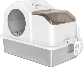 Caixa de Areia para Gatos Fechada com Bandeja de Aço Inoxidável Tampa Removível Bordos Altos e Pá 60,5x40,5x42 cm Branco