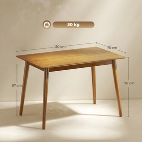Mesa de jantar de design 120 x 75 x 76 cm (CADEIRAS NÃO INCLUIDAS) com tampo grande para 4 a 6 pessoas, castanha