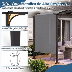 Pérgola Retrátil de Exterior, 305 x 242 x 233 cm, Teto Arqueado, Cinzento