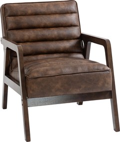 Poltrona Vintage Estofada em Couro Sintético com Almofada Espessa Estrutura em Madeira Maciça 64x79,5x80 cm Castanho