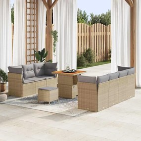 vidaXL Conjunto de Sofá de Jardim com 10 Peças e Almofadas em Poliéster Bege Rattan Acácia