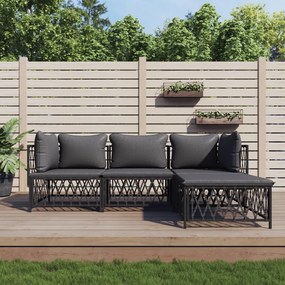 vidaXL 4 pcs conjunto lounge de jardim com almofadões aço antracite