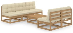 vidaXL 6 pcs conjunto lounge de jardim com almofadões pinho maciço