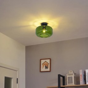 Candeeiro de Teto Retro Preto com Vidro Verde - Bizle