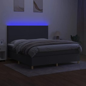 Cama box spring c/ colchão e LED 160x200 cm tecido cinza-escuro