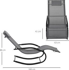 Cadeira de baloiço ergonómica com apoio para a cabeça, braços em metal galvanizado e tecido Textilene cinzento