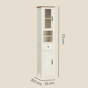 Armário de casa de banho em estilo rústico 31,5 x 33 x 171 cm, armário de casa de banho estreito, Branco-castanho