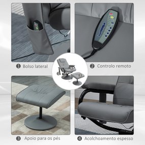 Poltrona de Massagem com Banco Poltrona Relax Giratório Reclinável 145° com 10 Pontos de Massagem 77x84x102 cm Cinza