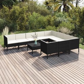 vidaXL 11 pcs conjunto lounge de jardim c/ almofadões vime PE preto