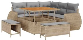 Conjunto de Sofá de Jardim vidaXL de 8 Peças com Almofadas Bege Polyra