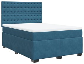 Cama boxspring com colchão 140x190 cm veludo azul